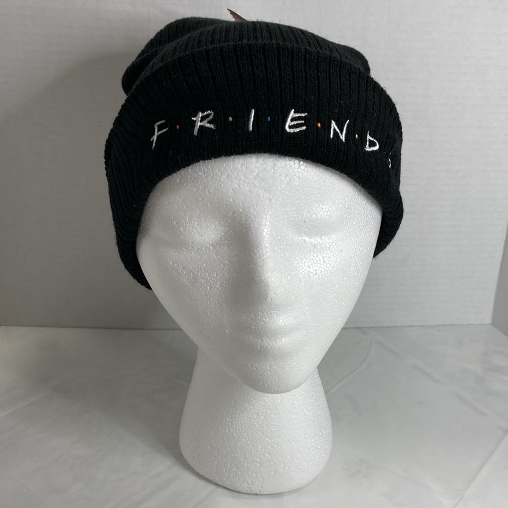 Friends Beanie Hat Black Knit Unisex Tv Series Acrylic Embroidered Lettering New